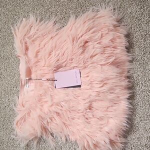 Avec Les Filles Women's Pink Feather Vest Sleeveless Back Zip Jewel Neckline L